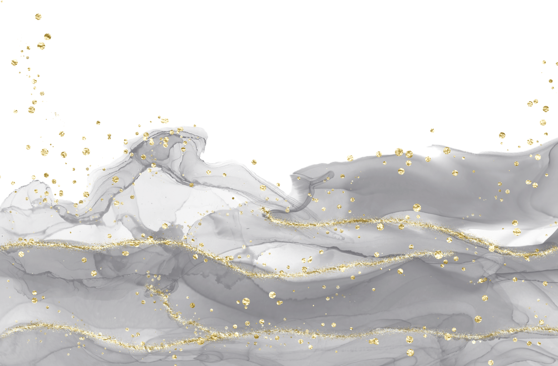 Gray Ink Splash with Gold Glitters Background